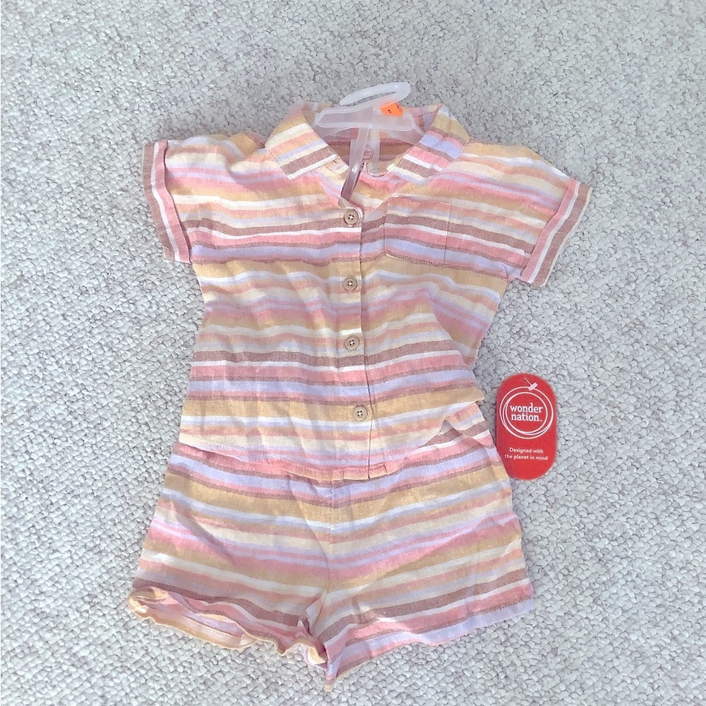 NWT Wonder Nation Linen Shorts Button Down Set Girls 4t